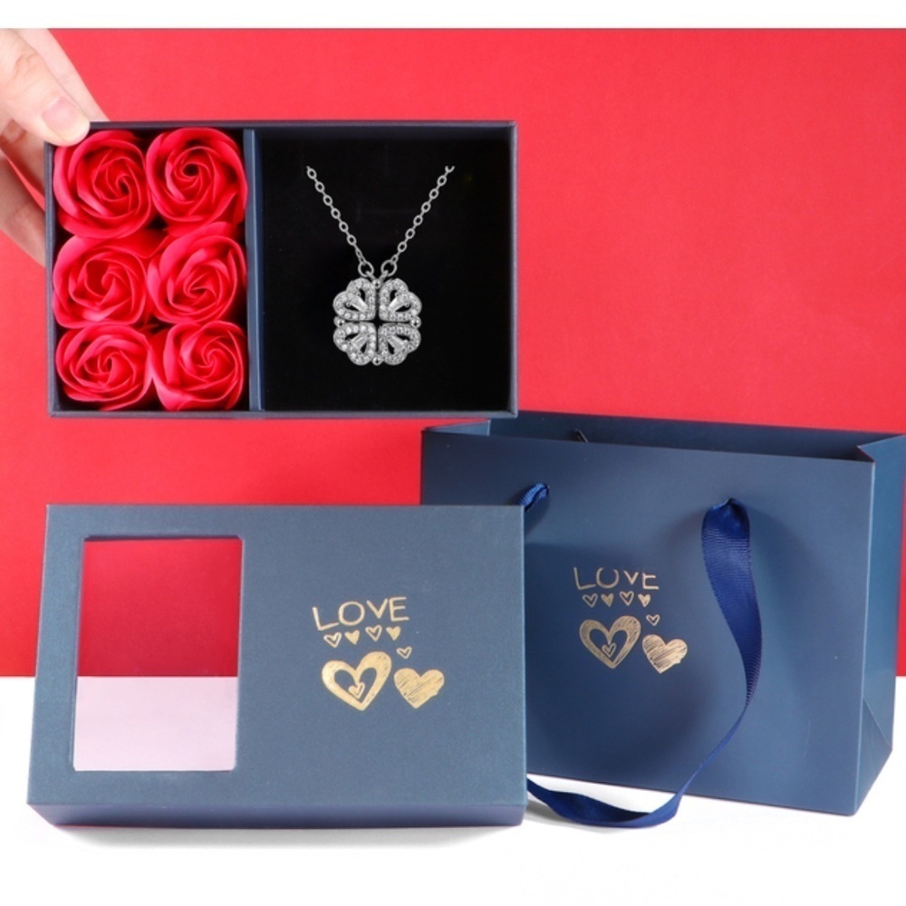 Clover and Heart Necklace - 2 in 1 - with Beautiful gift box